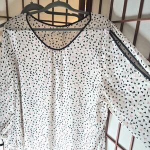 Maurices Peekaboo Sleeves  White and Black Heart Print Chiffon Blouse